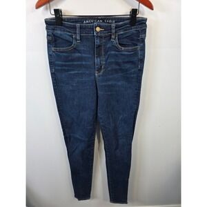 American Eagle High Waisted Skinny Jeans Dark Wash Indigo Size 10 Long Womens